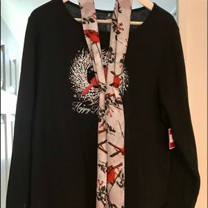 NWT Women’s Black Xmas Top 2xl with Matching scarf